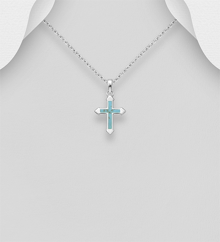 925 Sterling Silver Cross Pendant, Decorated with Resin