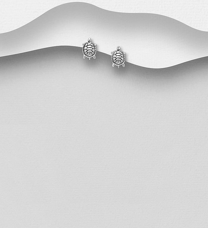 925 Sterling Silver Oxidized Turtle Push-Back Earrings