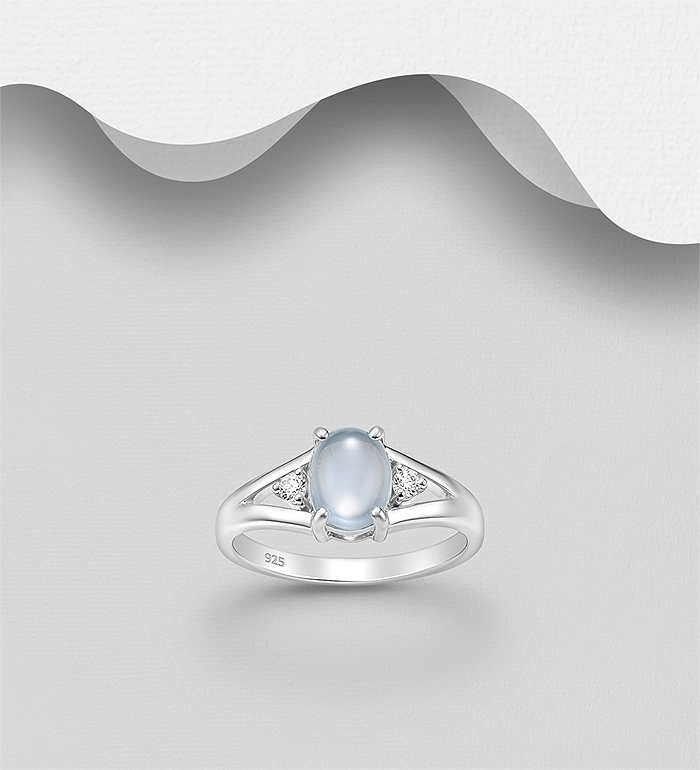 925 Sterling Silver Ring, Decorated with Sky-Blue Topaz and CZ Simulated Diamonds