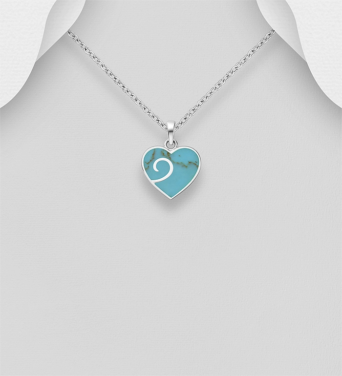 925 Sterling Silver Heart Pendant, Decorated with Resin
