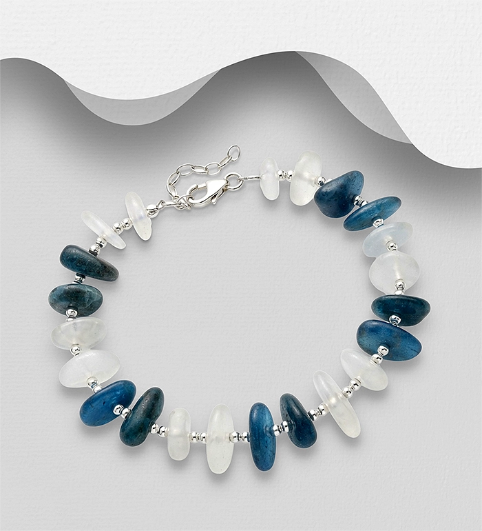 925 Sterling Silver Bracelet, Beaded with Various Gemstone Beads