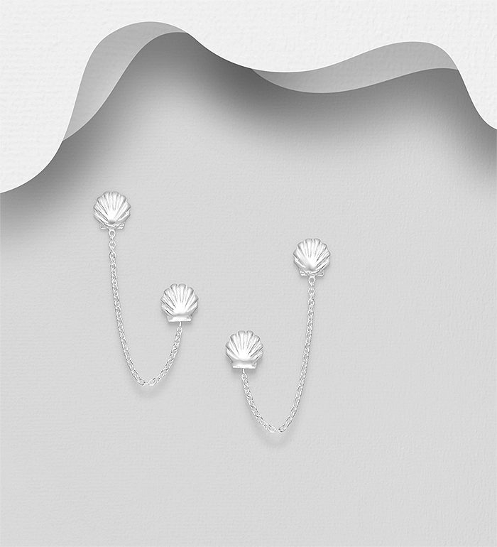 925 Sterling Silver Chain and Shell Push-Back Earrings