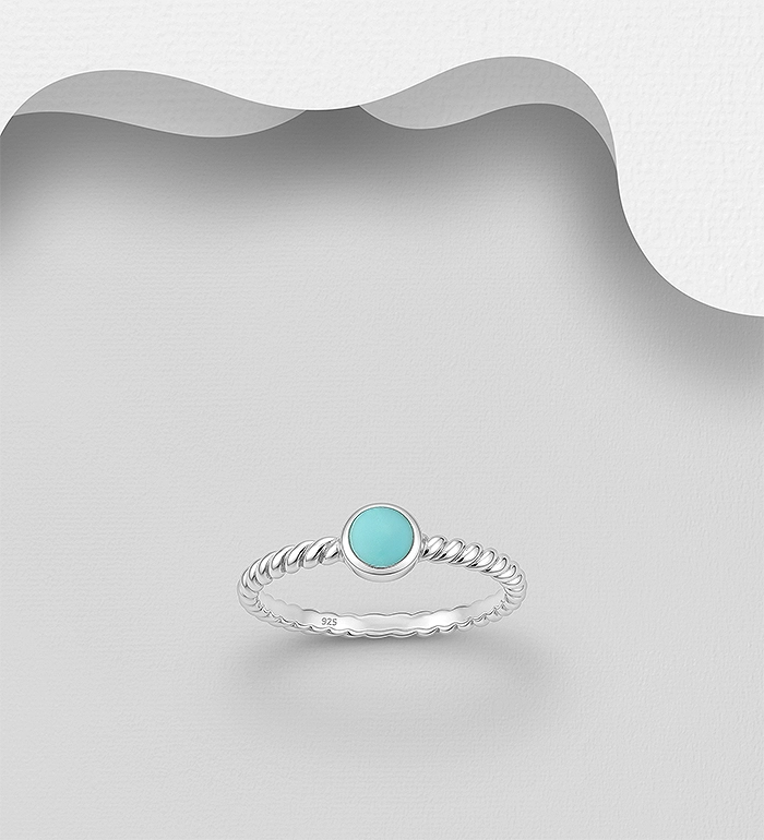925 Sterling Silver Twisted Ring, Decorated with Resin