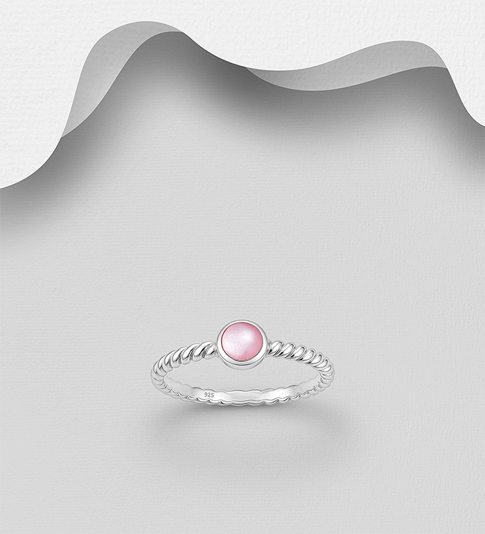 925 Sterling Silver Twisted Ring, Decorated with Shell