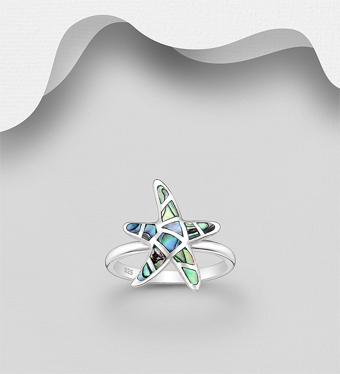 925 Sterling Silver Starfish Ring, Decorated with Shell