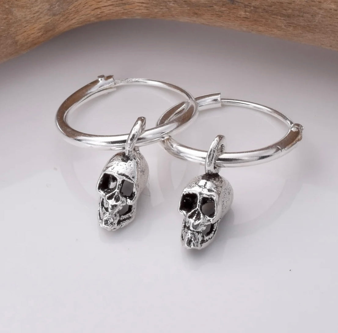 925 silver hoop and skull earrings
