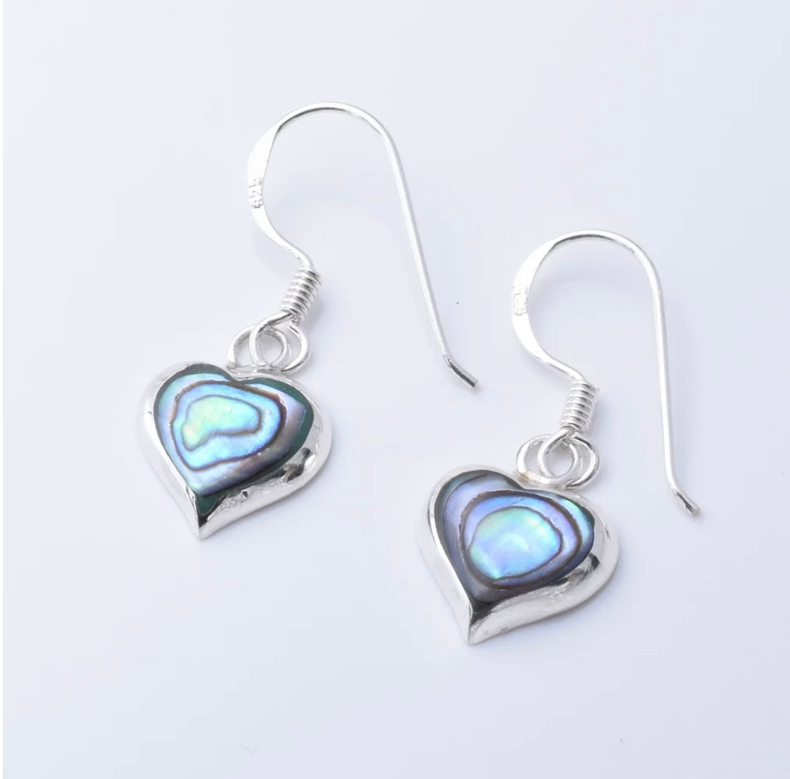 925 silver abalone heart earrings 925 silver abalone heart drop earrings