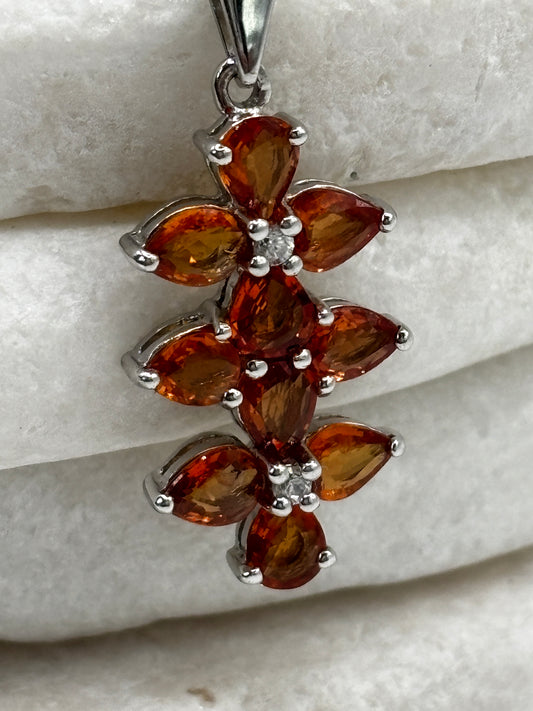 925 Sterling Silver Padparadscha Quartz Cluster Pendant on 45cm Chain