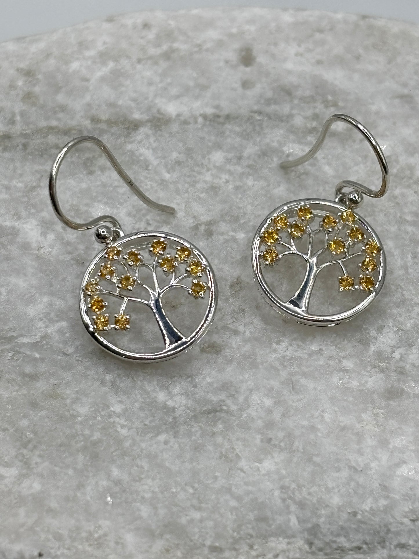 925 Sterling Silver Diamantina Citrine Tree of Life Earrings
