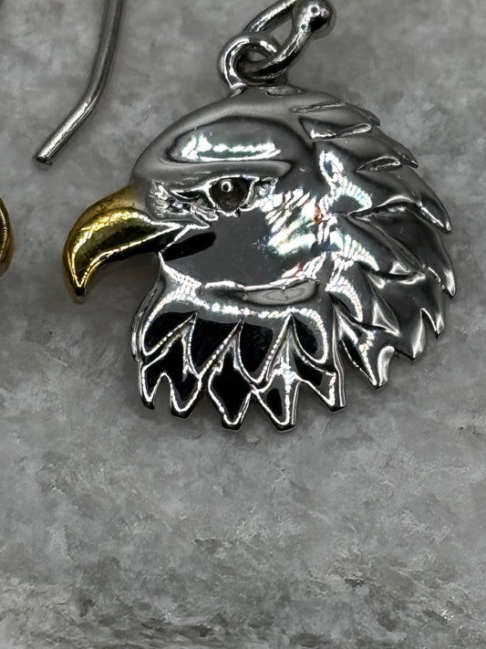 925 Sterling Silver Gold Accented Eagle Drop Earrings