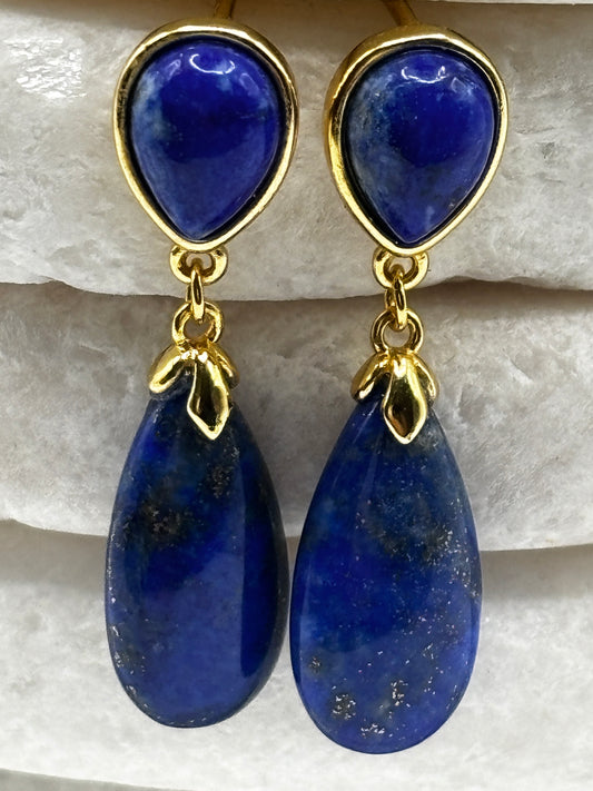 925 Sterling Silver Gold Gilded Lapis Lazuli Drop Earrings