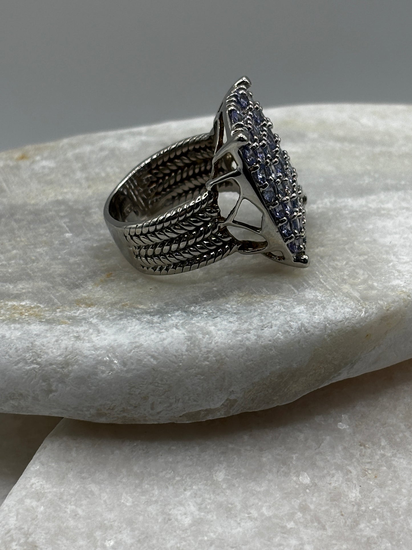 925 Sterling Silver Double Opal and Tanzanite Ring in Size S/ T