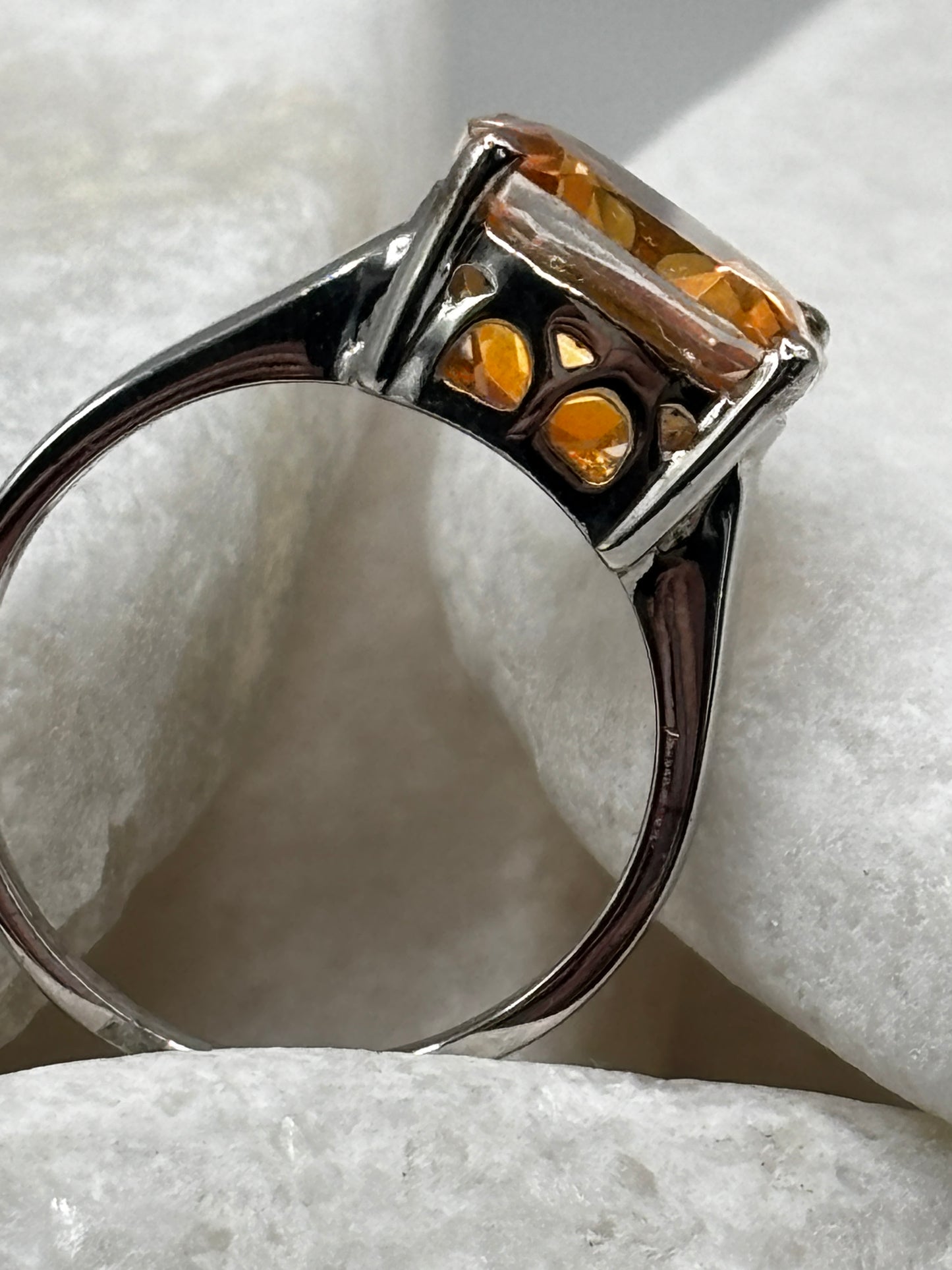 925 Sterling Silver Padparadshcha Quartz Statement Ring Size O