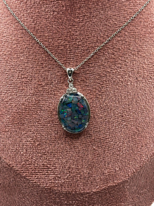 925 Sterling Silver Mosaic Opal Pendant on 45cm Sterling Silver Chain