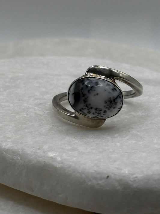 Vintage 925 Sterling Silver Dendritic Opal Ring - Size V