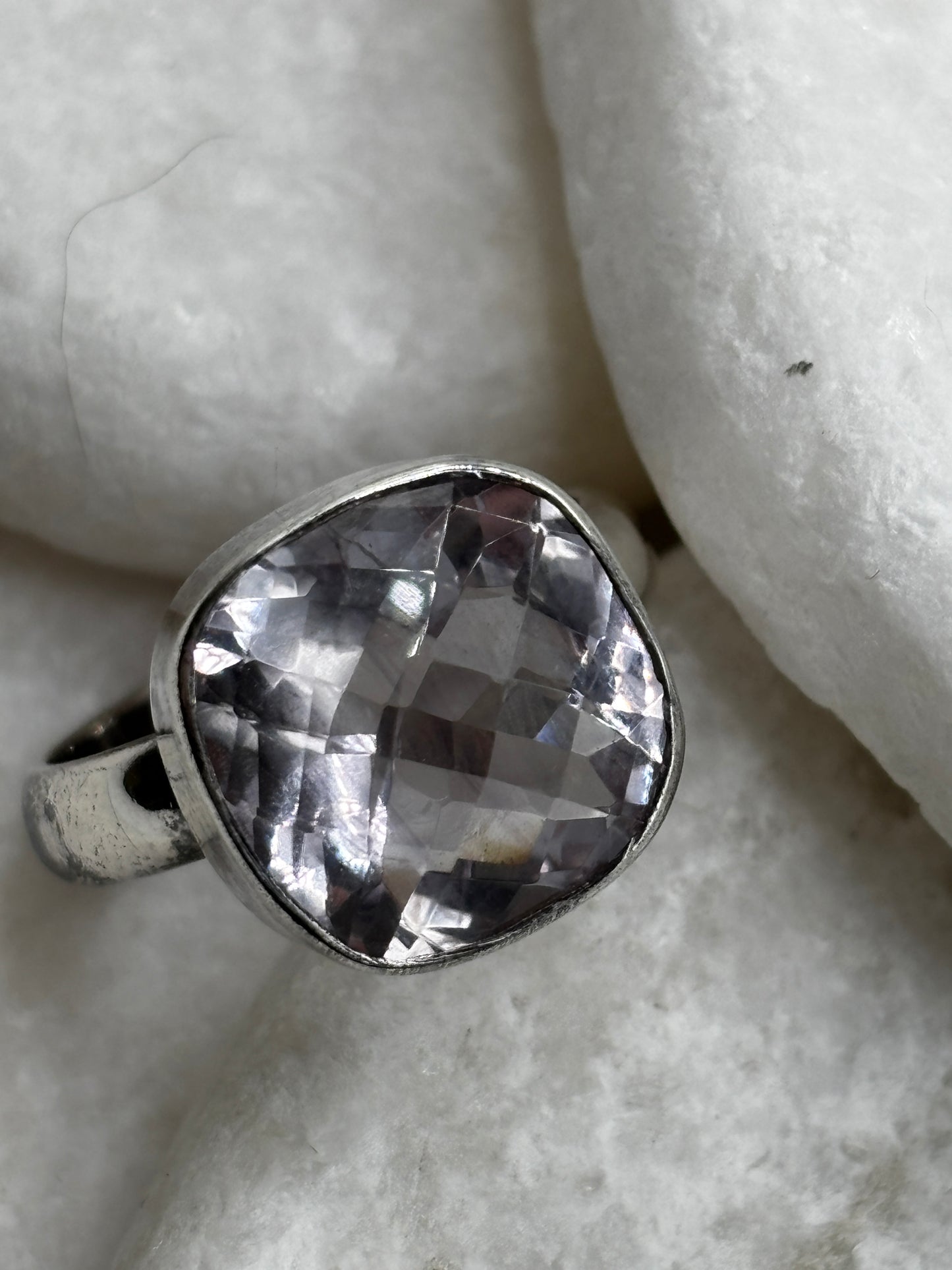 925 Sterling Silver Faceted Rose de France Statement Ring - Size V