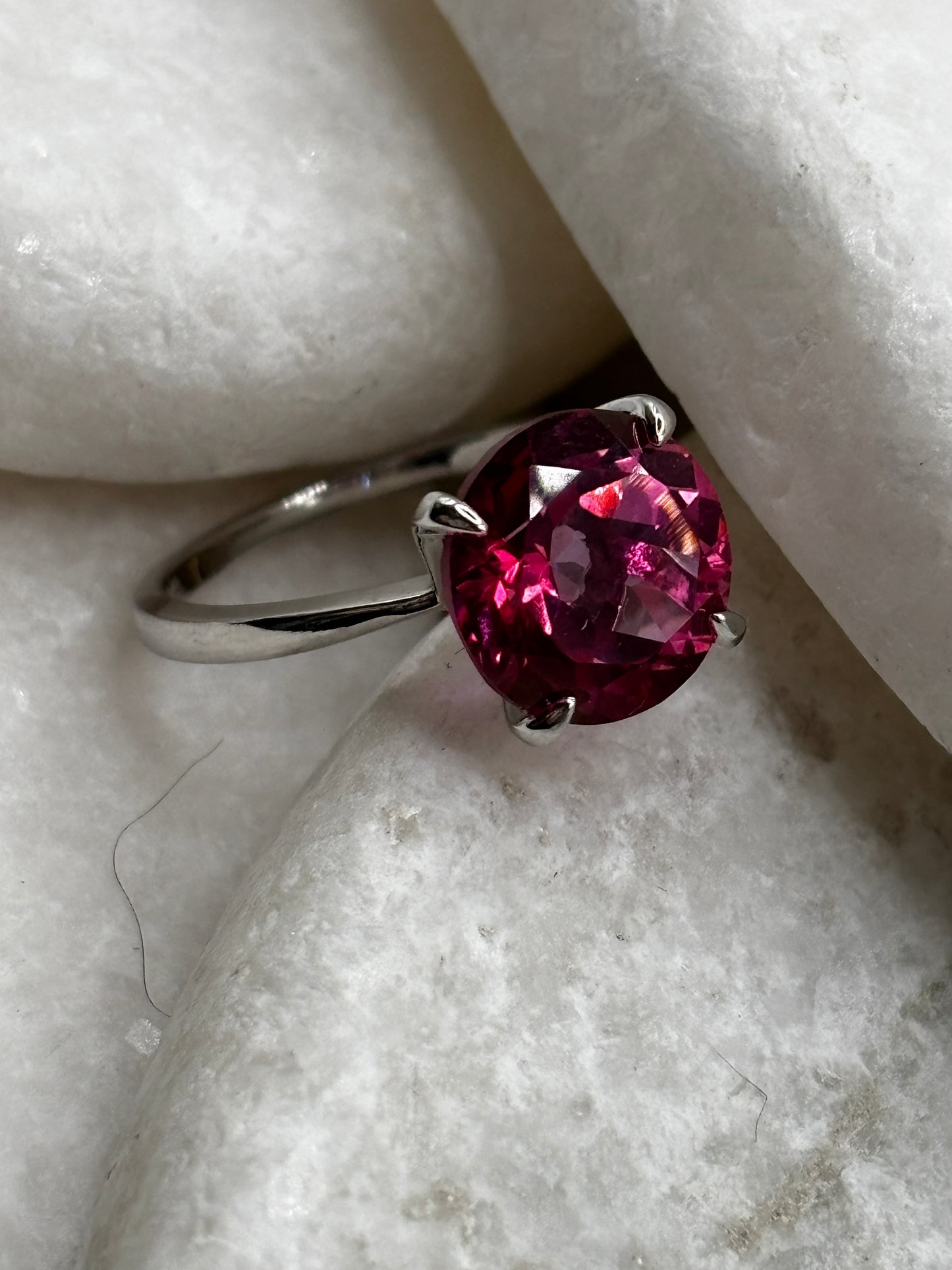 925 Sterling Silver Pink Topaz Solitaire Ring - Size M