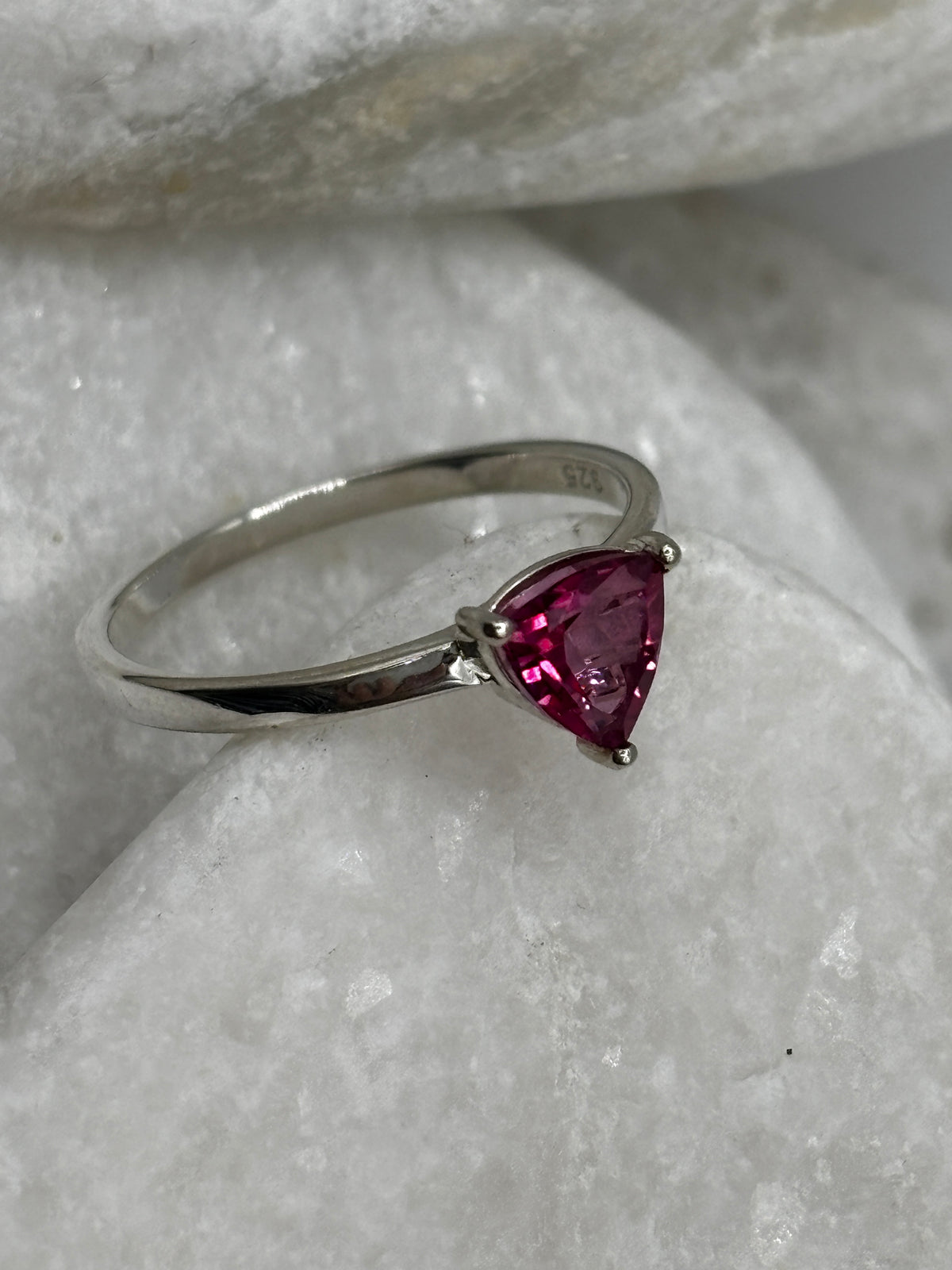 925 Sterling Silver Pink Topaz Ring - UK Size N