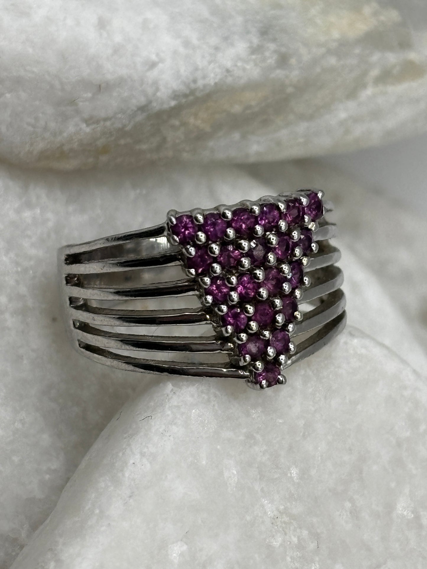 925 Sterling Silver Pink Tourmaline Multi Band Ring - Size O