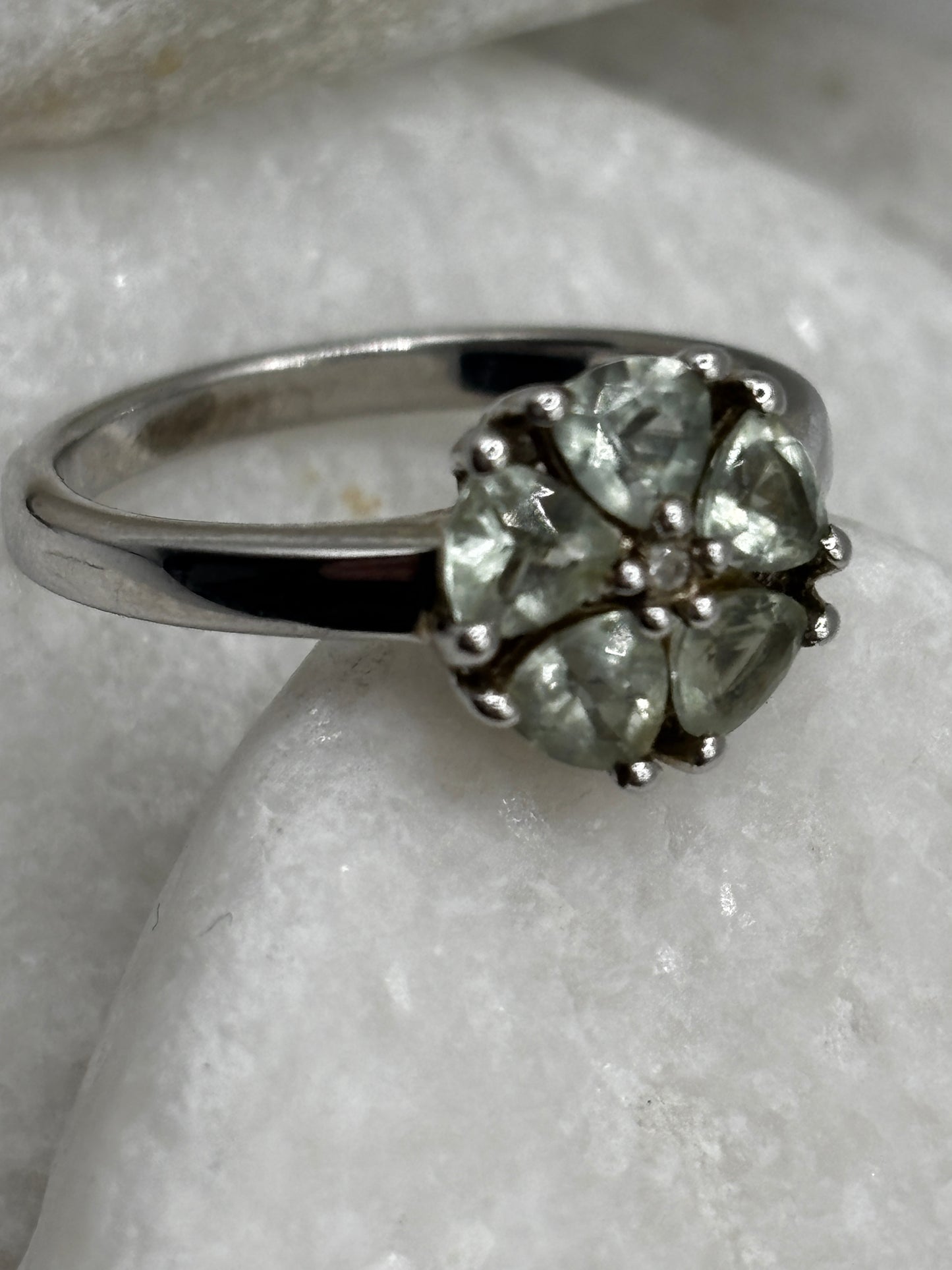925 Sterling Silver Moldavite Floral Ring - Size O