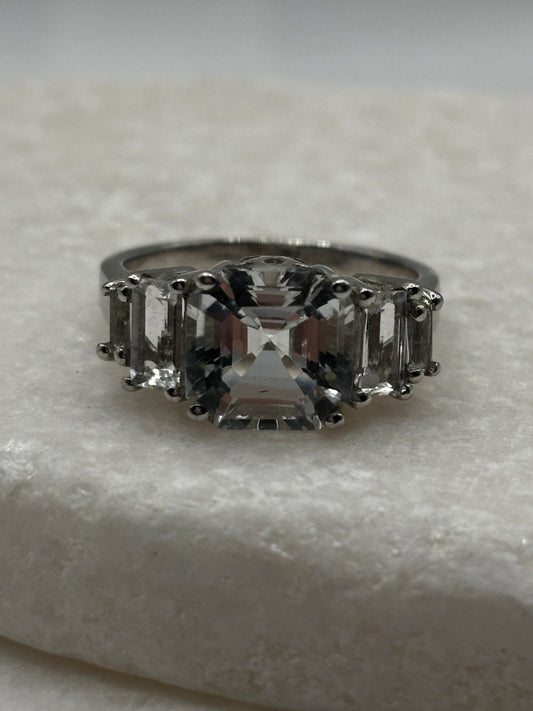 Vintage 925 Sterling Silver Clear Quartz Ring - Size O
