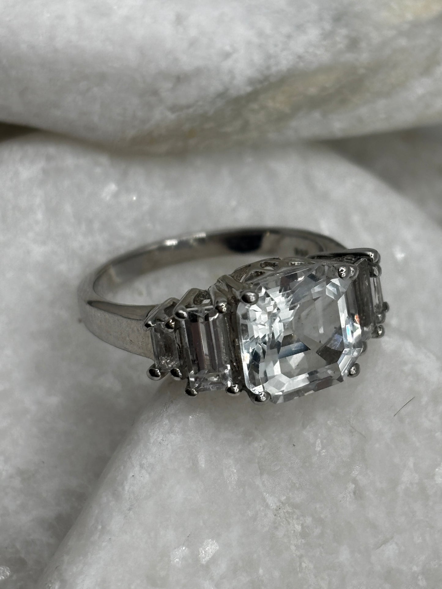 Vintage 925 Sterling Silver Clear Quartz Ring - Size O