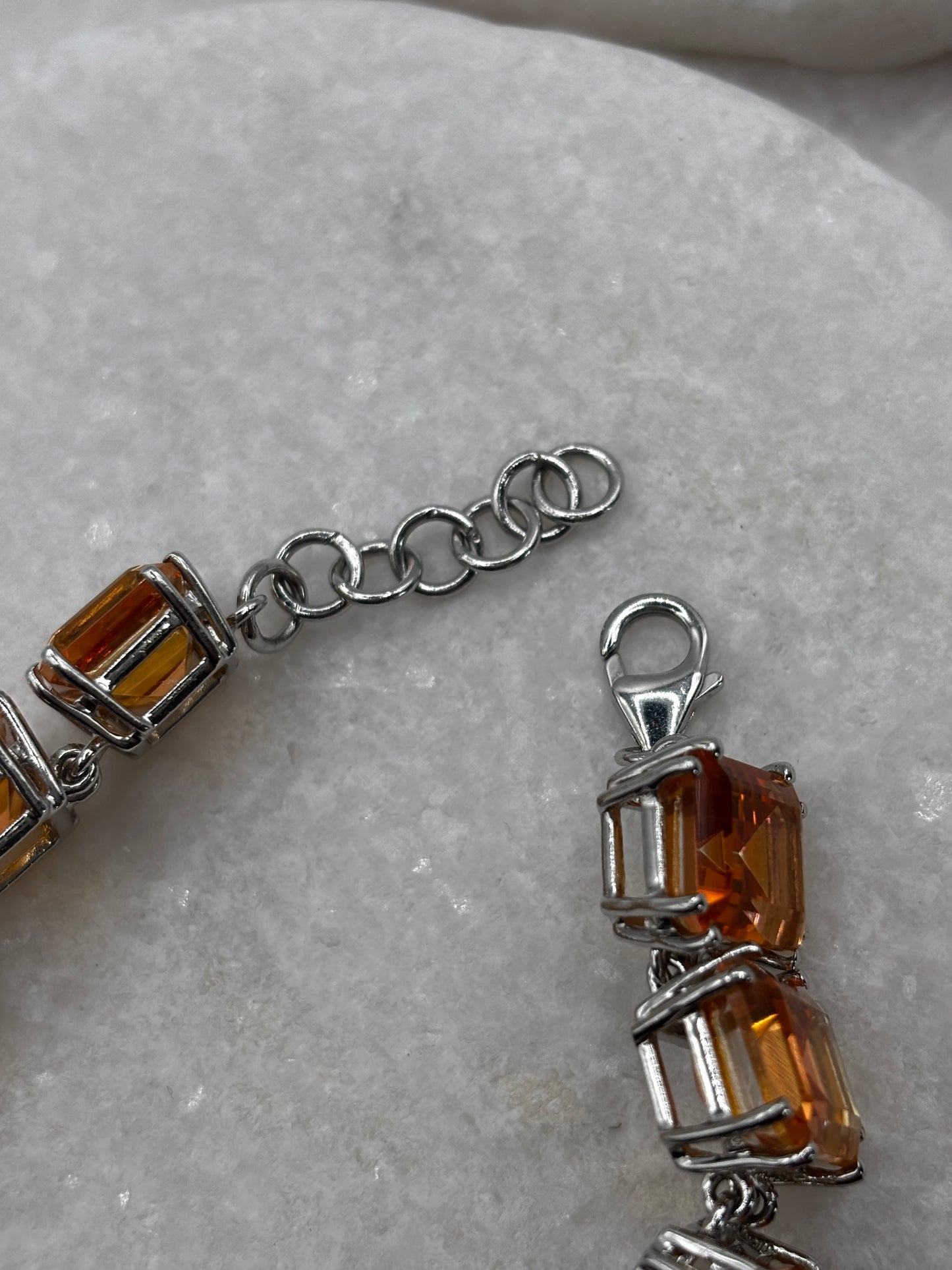925 Sterling Silver Padparadscha Quartz Emerald Cut Stone Bracelet
