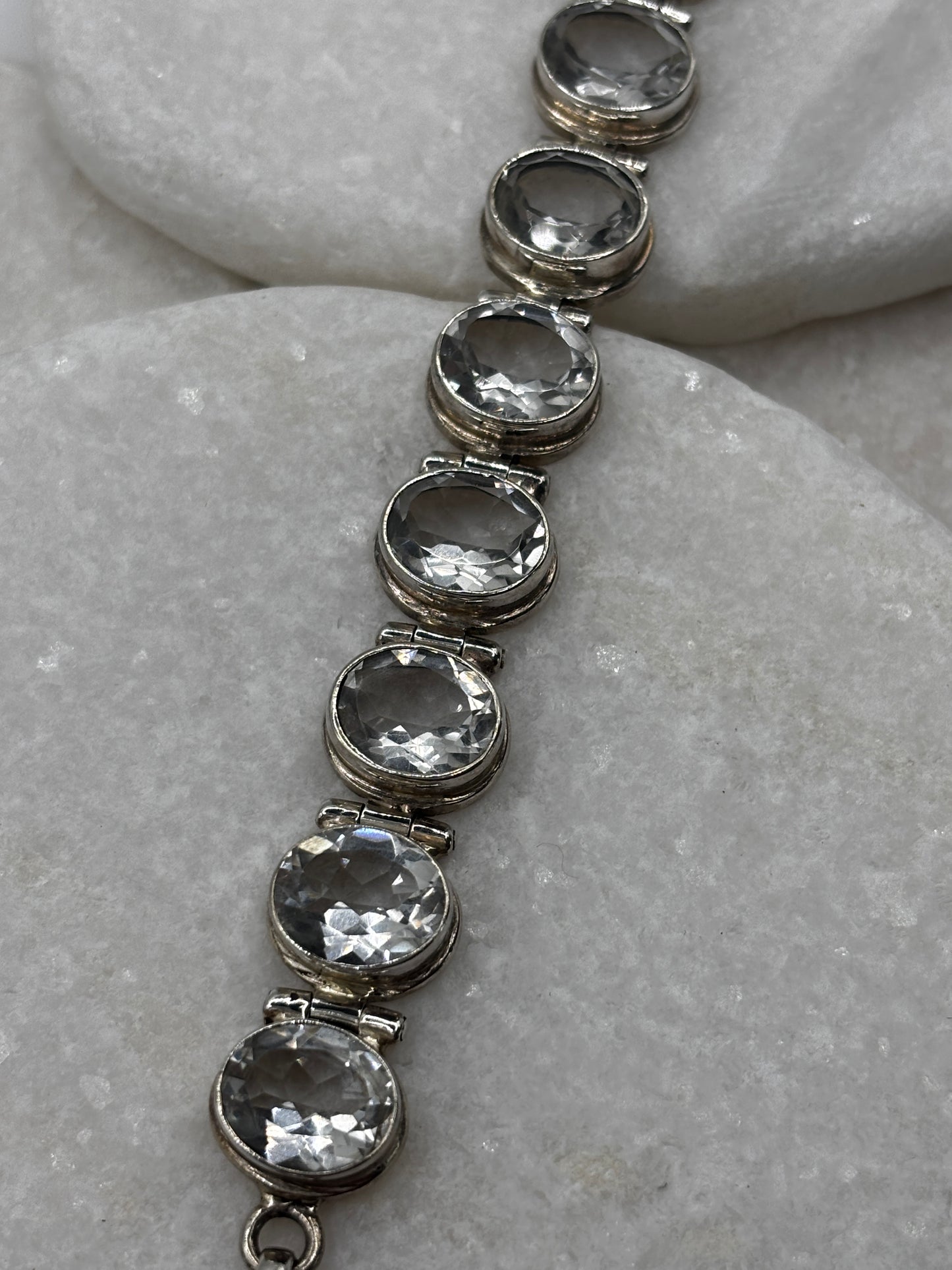 Vintage 925 Sterling Silver Clear Quartz Bracelet
