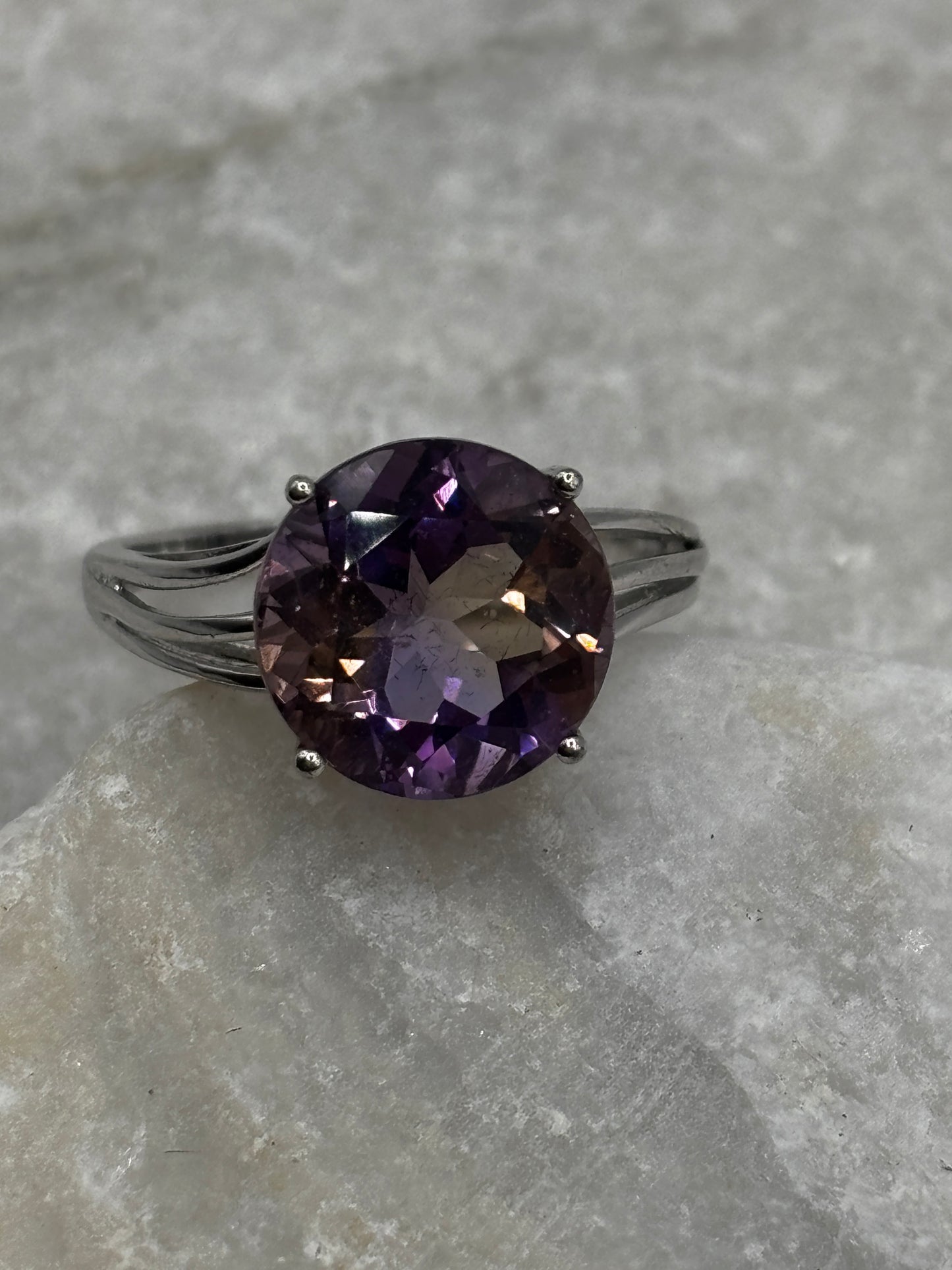 925 Sterling Silver Faceted Ametrine Solitaire Ring - Size S