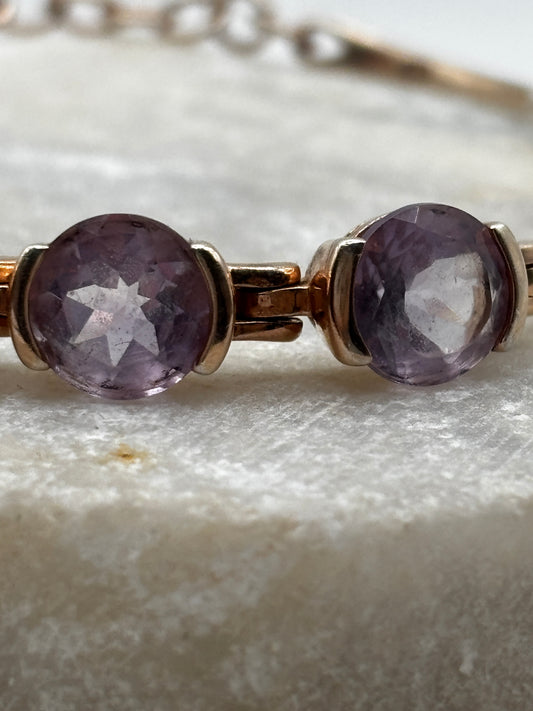 925 Sterling Silver Pink Gilded Rose de France Amethyst Bracelet - 20cm