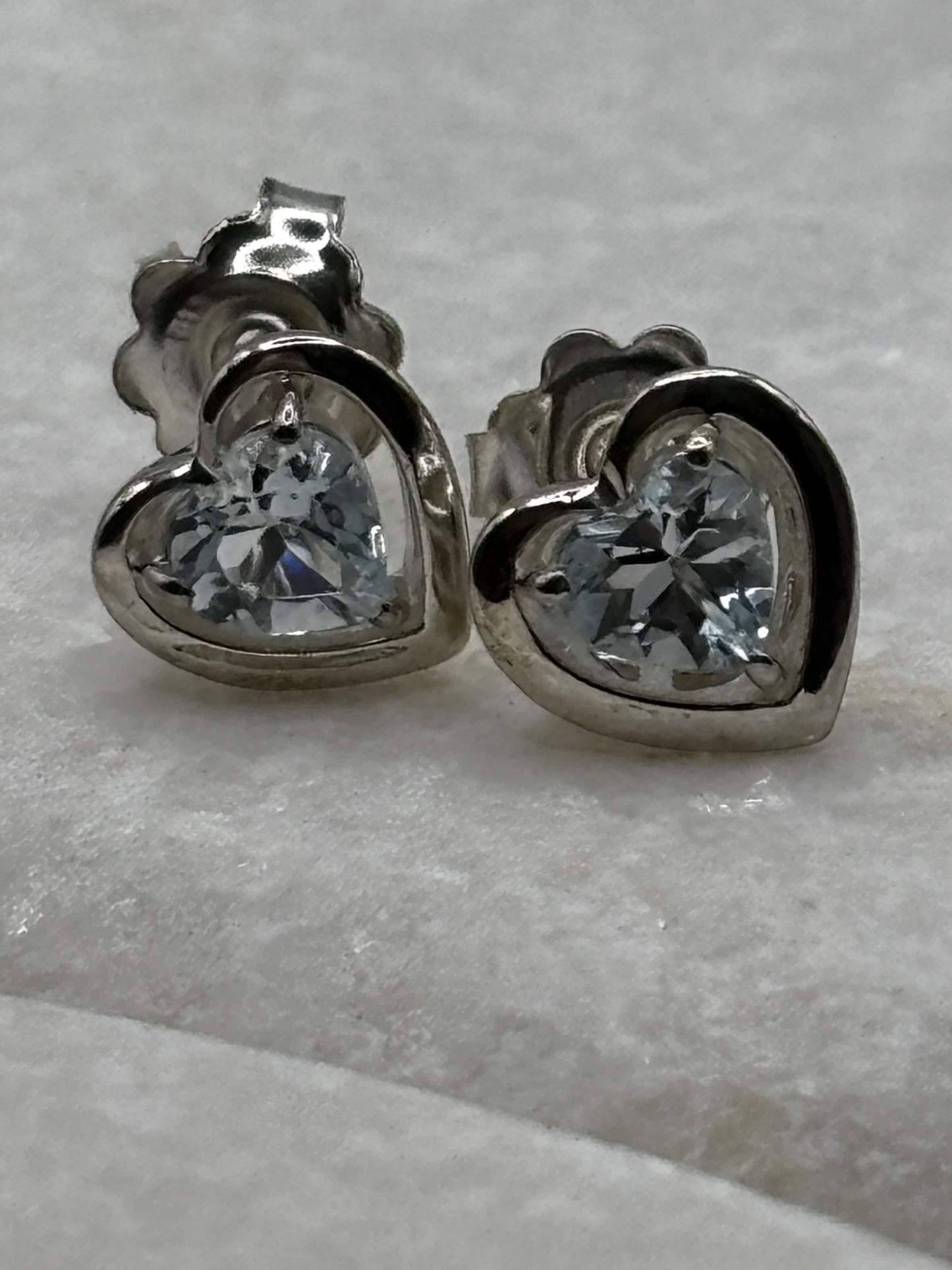 925 Sterling Silver Aquamarine Earrings Heart Studs