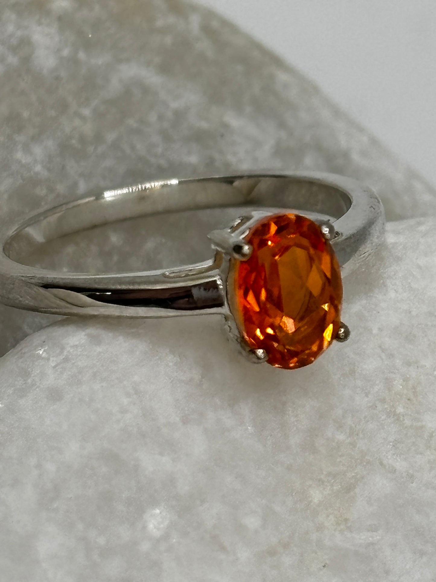 925 Sterling Silver Padparadscha Solitaire Ring - Size L/M