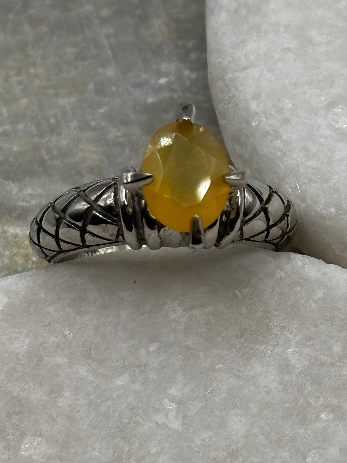 925 Sterling Silver Ethiopian Opal Solitaire Ring - Size N/O