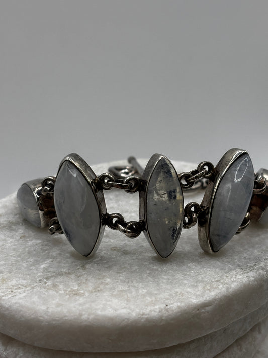 Vintage 925 Sterling Silver Marquise Cut Moonstone Bracelet