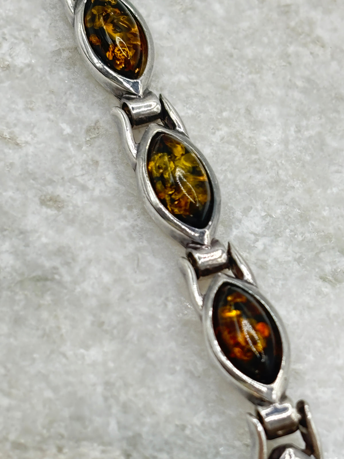 Vintage 925 Sterling Silver Marquise Cut Amber Bracelet