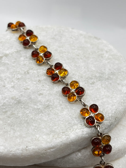 Vintage 925 Sterling Silver Two Tone Amber Bracelet