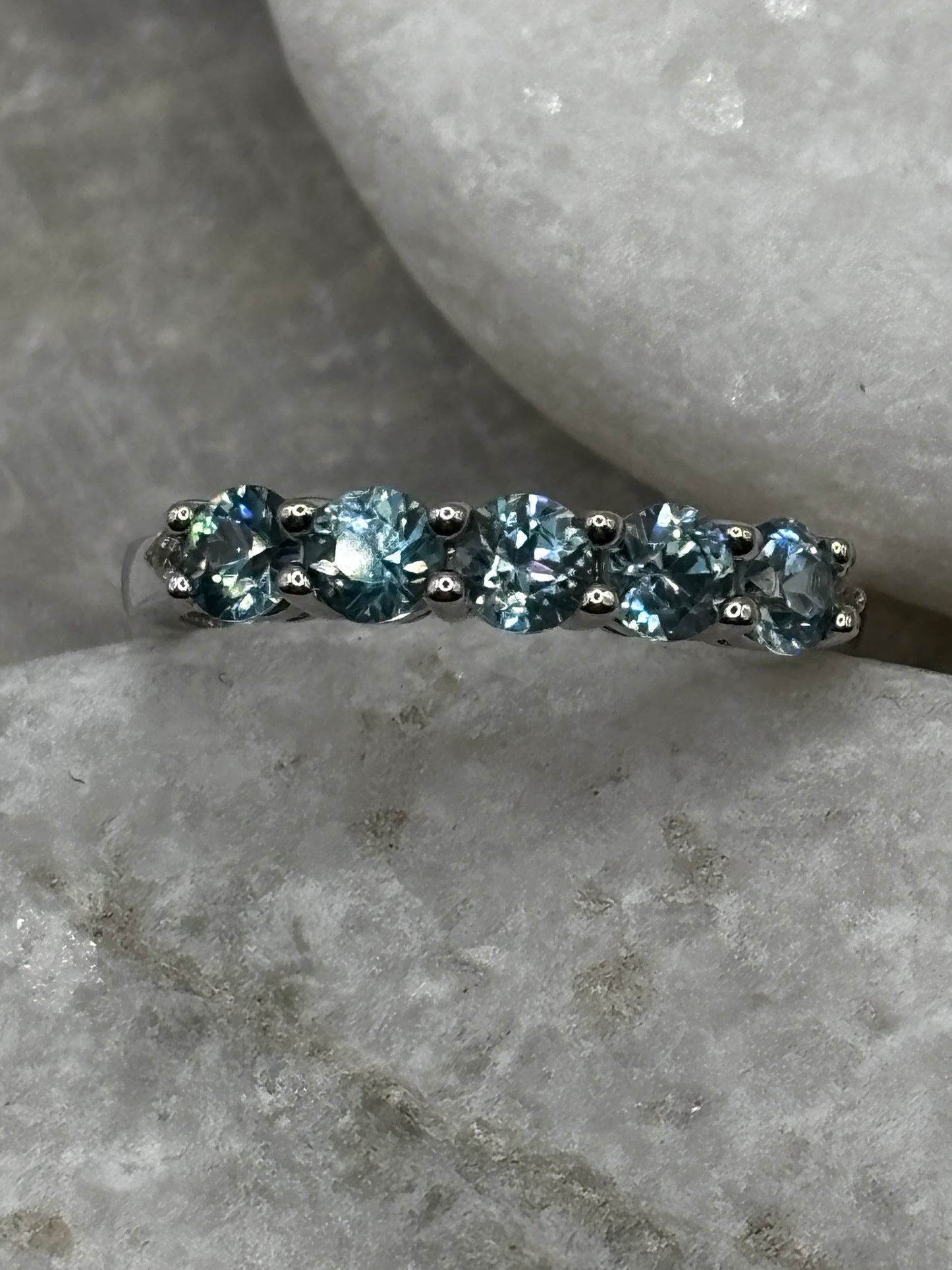 925 Sterling Silver Swiss Blue Topaz Half Eternity Ring - Size M