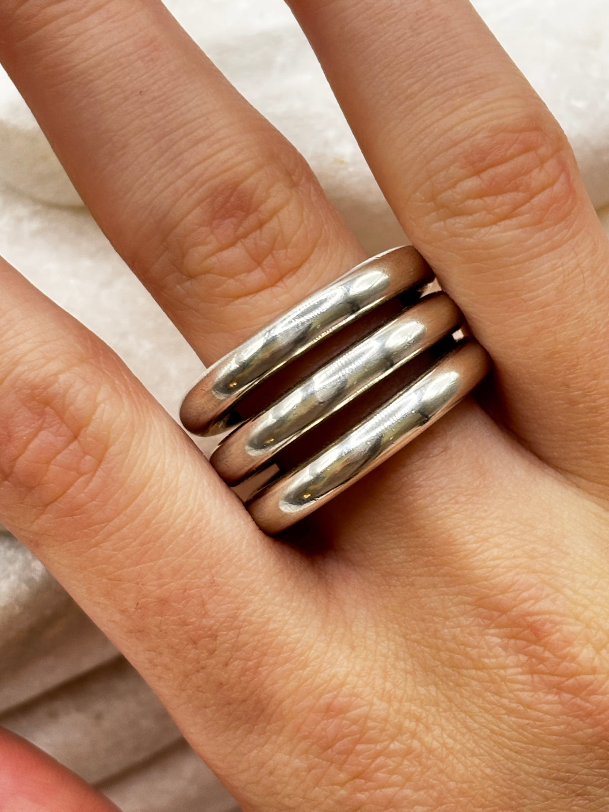 Vintage 925 Sterling Silver Three Curvy Band Ring - Size O