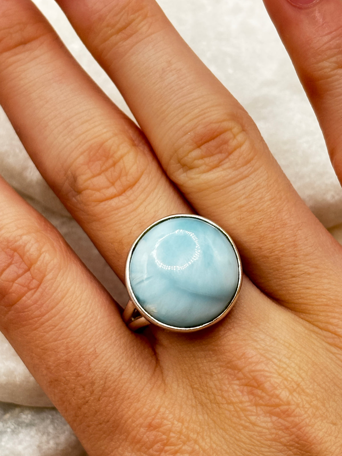 Vintage 925 Sterling Silver Larimar Statement Ring - Size S