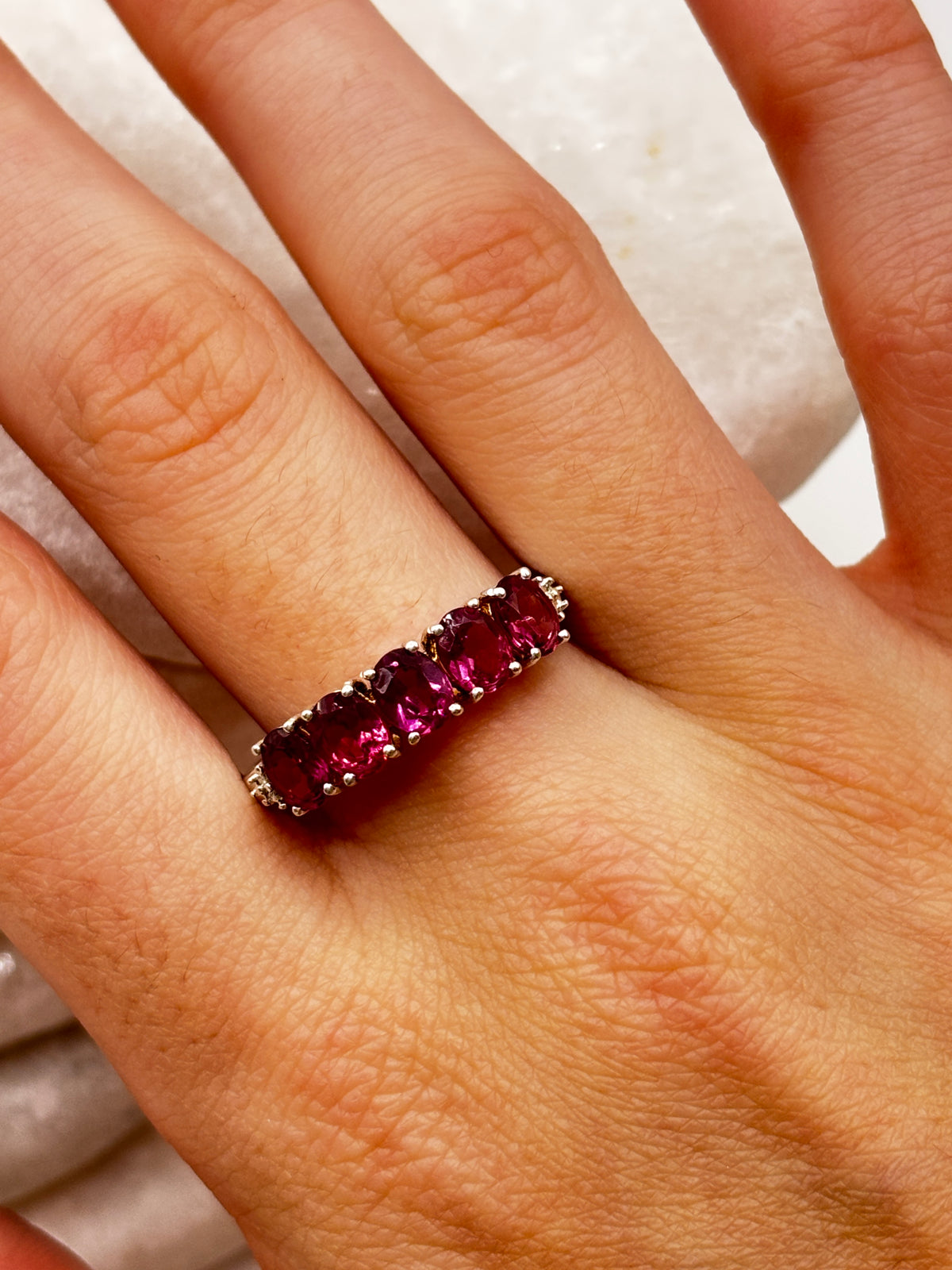 925 Sterling Silver Pink Tourmaline Half Eternity Band Ring - Size S.5