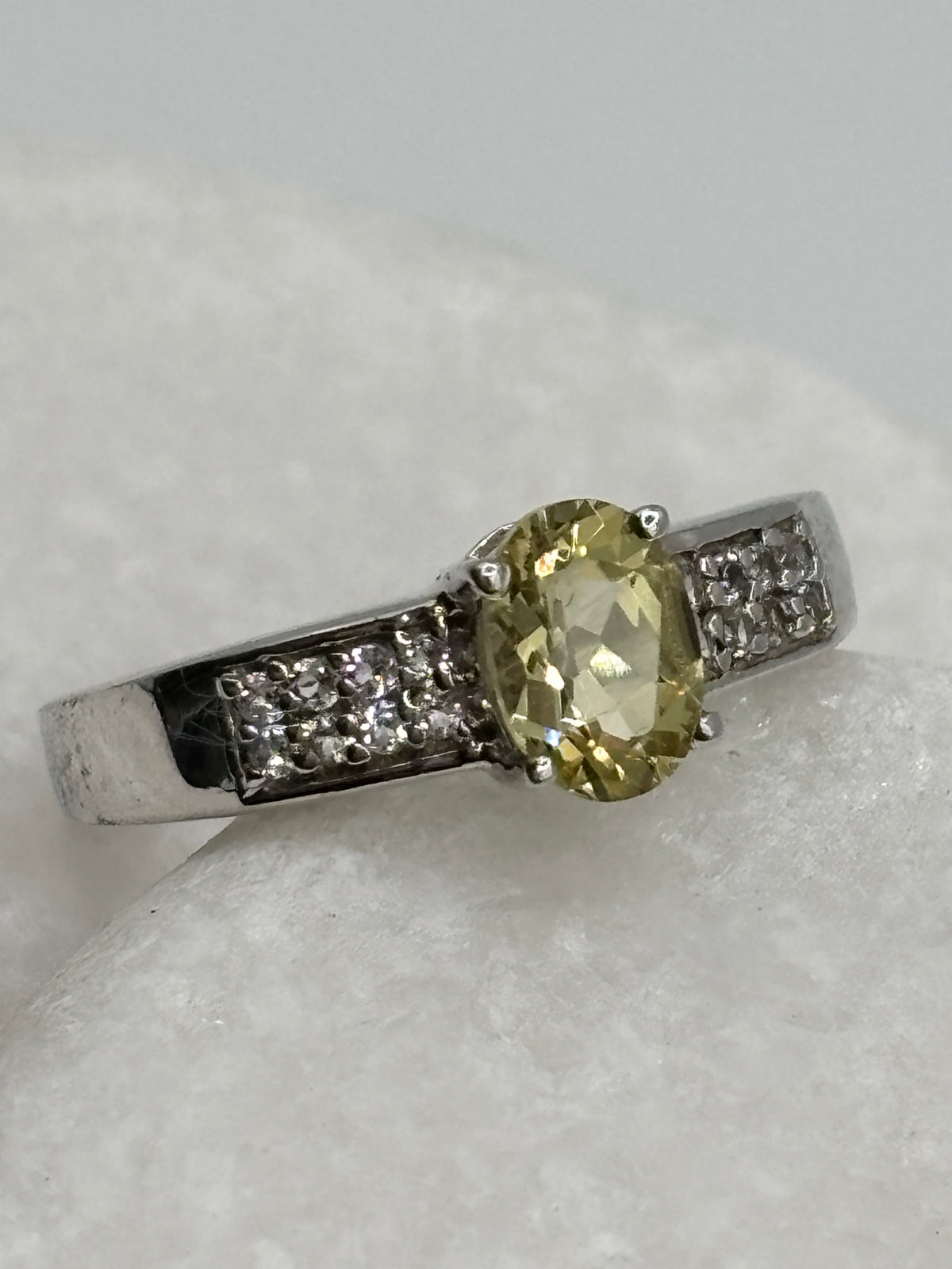 925 Sterling Yellow Sapphire and White Zircon Ring - Size L.5