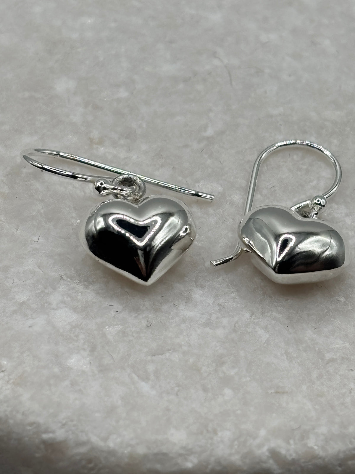 Handcrafted 925 Sterling Silver Puff Heart Drop Earrings