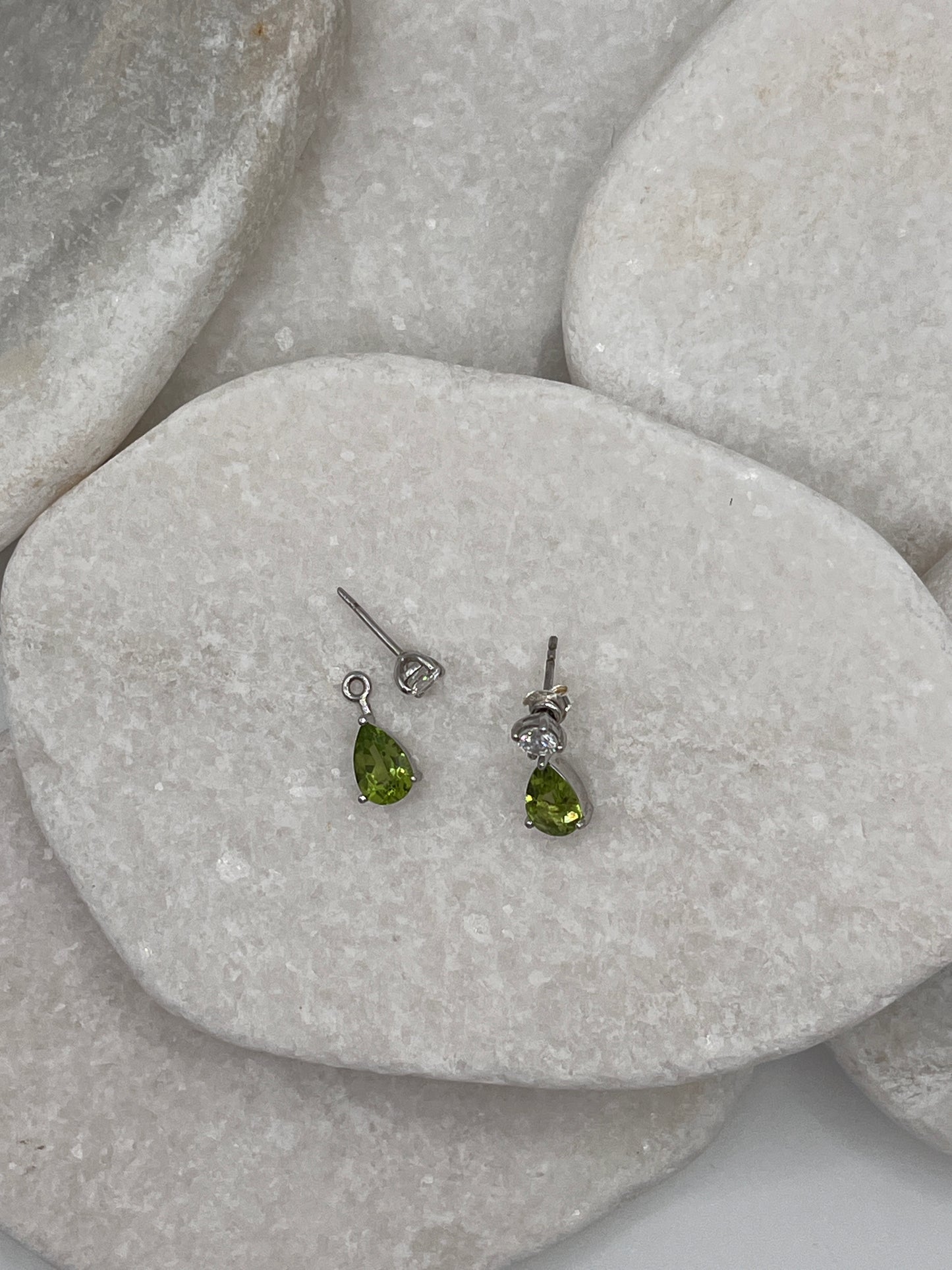 925 Sterling Silver Peridot Tear Drop And White Topaz Drop Earrings