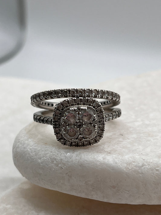 925 Sterling Silver CZ Eternity Band And Halo Solitaire Ring Size O