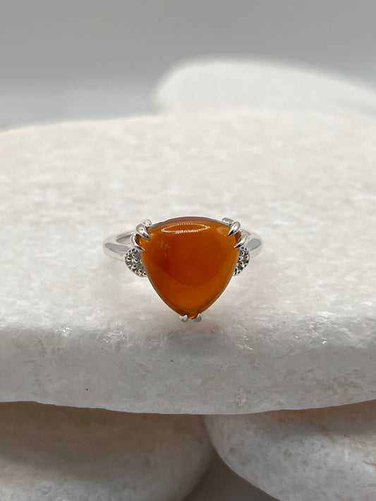 925 Sterling Silver Fire Opal Ring Size L