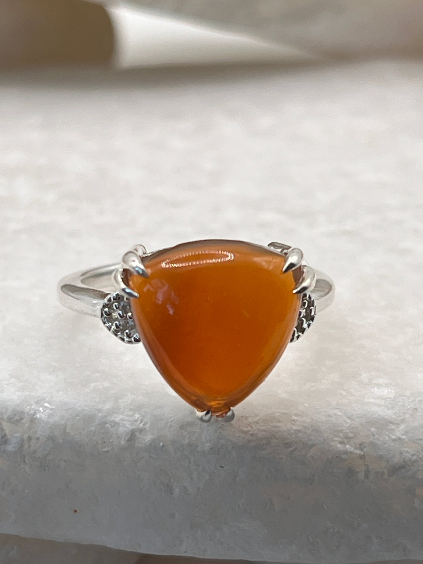 925 Sterling Silver Fire Opal Ring Size L