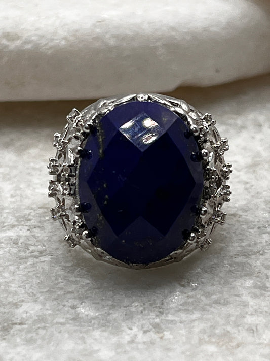 925 Sterling Silver Lapis Lazuli Ring Size L