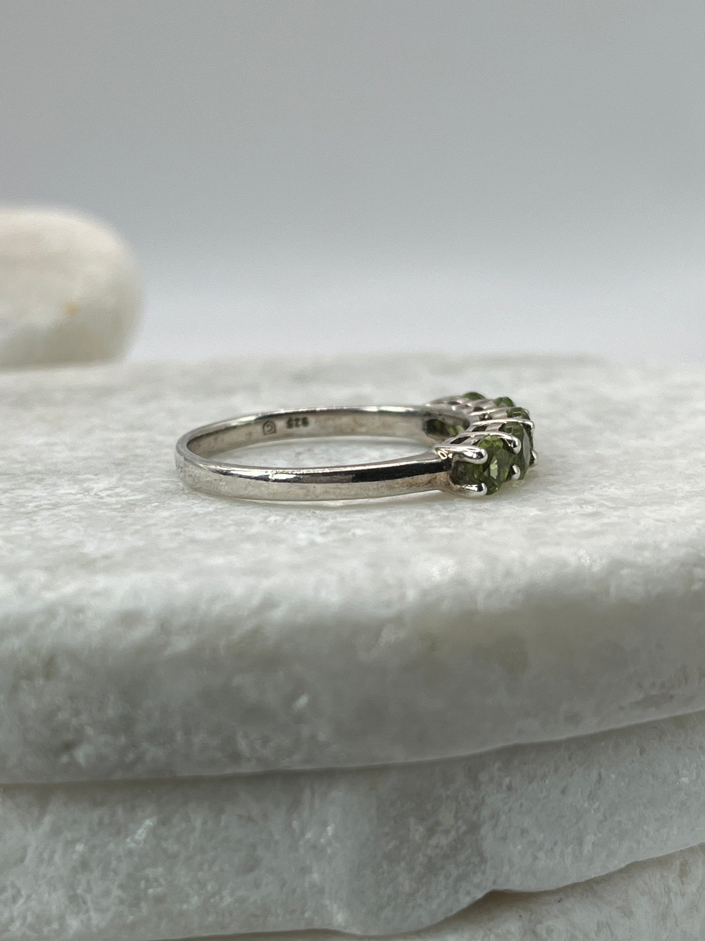 925 Sterling Silver Half Eternity Peridot Ring Size S