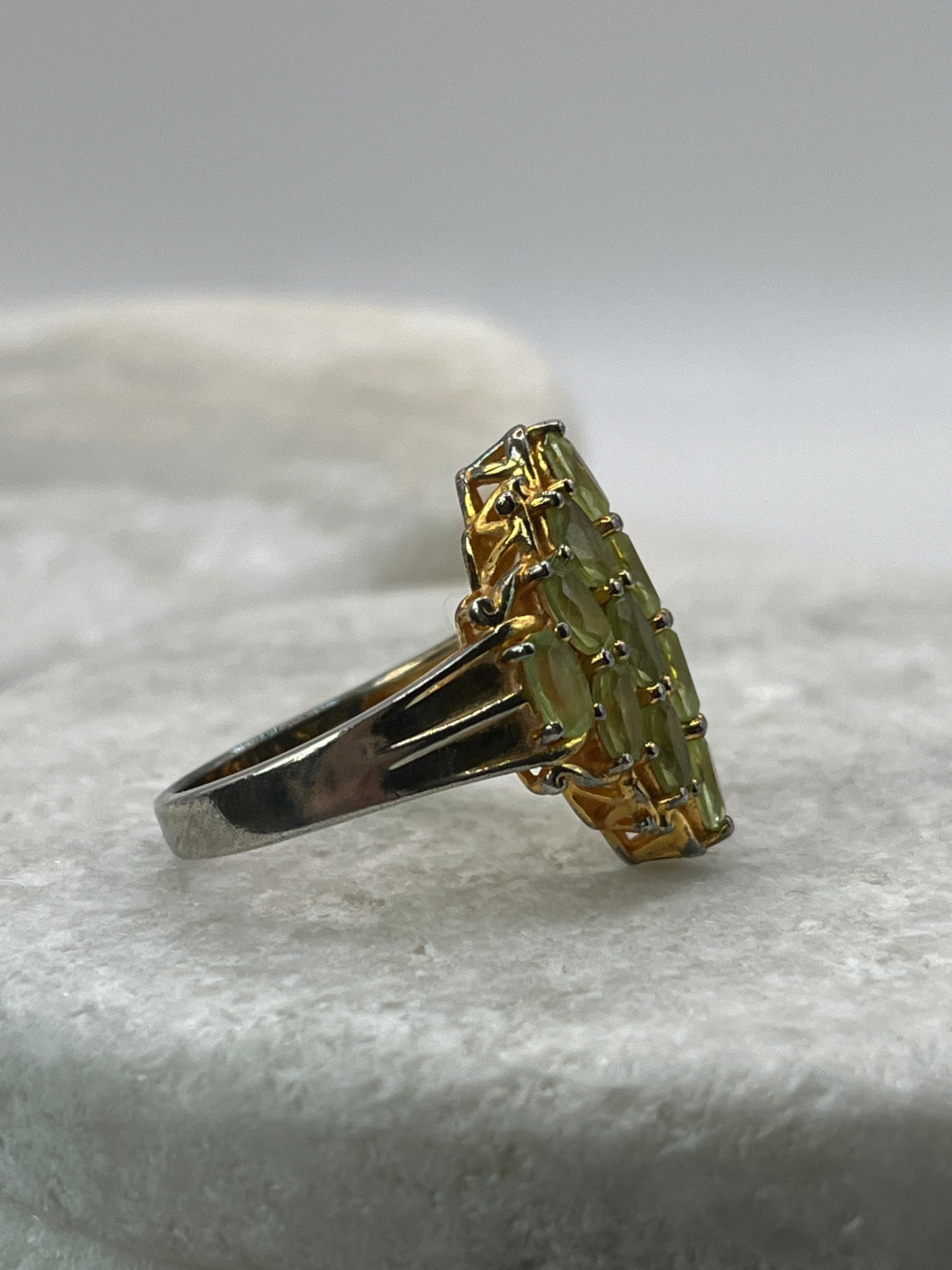925 Sterling Silver Peridot Cluster Ring With 18k Gold Vermeil Plate Size P