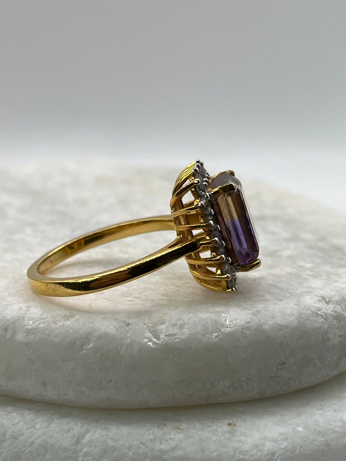 925 Sterling Silver Ametrine And White Topaz Gilded Gold Square Halo Ring- Size R